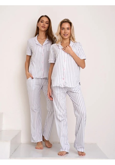 Marfawomen Pantolon Ve Gömlekli Pijama, Ev Kıyafeti 107684089 Gri