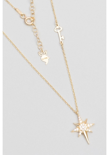 So Chic vega Başarı Yıldızı 18 Ayar Sarı Altın Kaplama 48 CM Gümüş Kolye