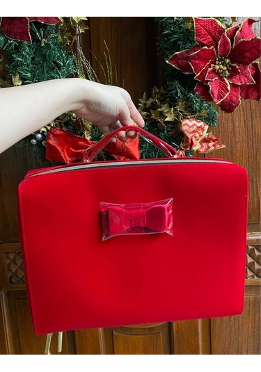 Estee Lauder Kırmızı Kadife Kozmetik Makyaj Çantası Büyük Boy Vintage Kırmızı