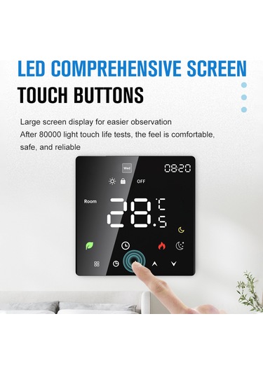 Yifomall Siyah Akıllı Su Isıtma Termostati, Wifi Ve Ses Kontrol, 3a Akıllı Mod, Dokunmatik Renkli Lcd Ekran, Ip20 Koruma, Ev Ofis İçin