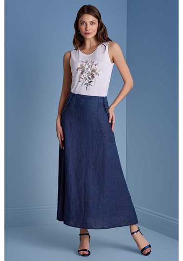 Çan Mavi Keten Etek Mavi