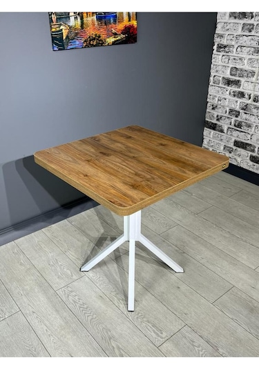 Tepe Ceviz Beyaz Mutfak Yemek Masası Balkon Masası Kavisli Köşe Beyaz Ayak 70 Cm