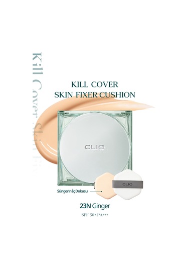 Kalıcı, Mat Cushion Fondöten Clıo Kill Cover Skin Fixer Cushion + Refill 23n Ginger Spf50+ Pa+++ 23