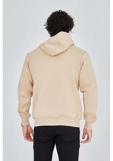 Unisex Tam Fermuarlı Kapşonlu Sweatshirt - Bej Anrasit