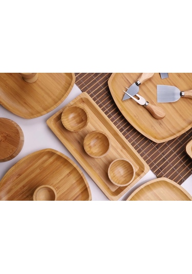 Atbyhome Leafy 6 Kişilik 34 Parça Doğal Bambu Kahvaltı Takımı Kahvaltı Seti Sunum Seti Bambu