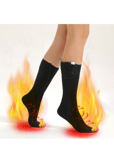 Willowhaven Çorap Kış Isıtma Elektrikli Isıtmalı Şarj Edilebilir Kadın Siyah Gri Siyah