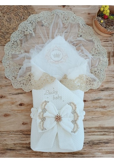 Bebek Dış Kundak Battaniyesi Lucky Baby Ecru Bebek Kundağı Unisexhastane Çıkışı Kundak Battaniye Ekru
