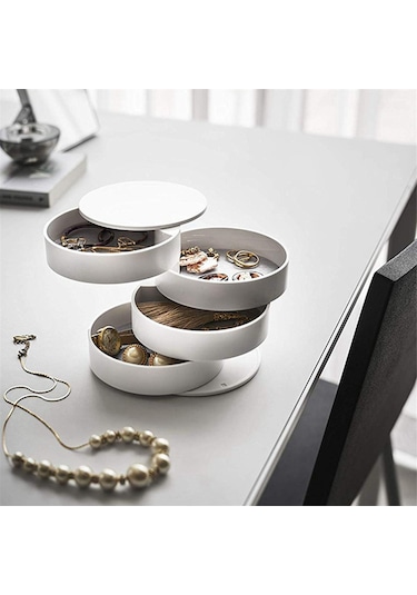 Mücevher Saklama Kutusu Döndürülebilir Mücevher Aksesuarları Saklama Tepsisi Pembe Pembe