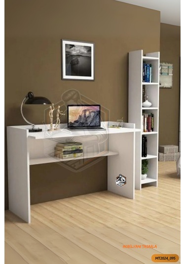 Tamamı Mdf Boy Kitaplıklı 6 Raflı Modern Çalışma Odası Seti