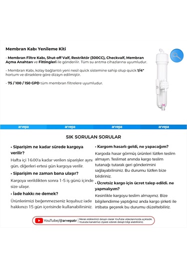 Su Arıtma Cihazı Membran Kabı Kiti