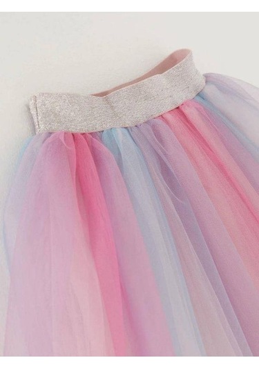 Kız Çocuk Beli Lastikli Siyah Tütü Etek-15346 Çok Renkli