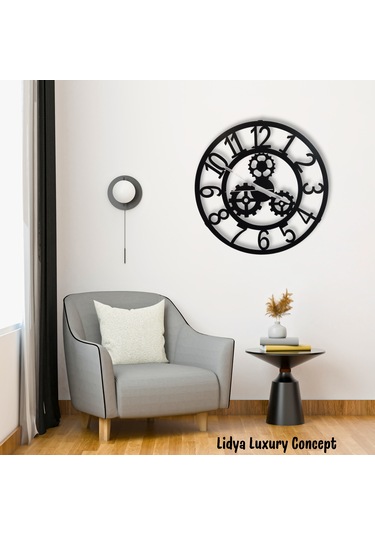 Metal Dişli Tasarımlı Duvar Saati - 40 Cm Siyah Sessiz Mekanizma Siyah