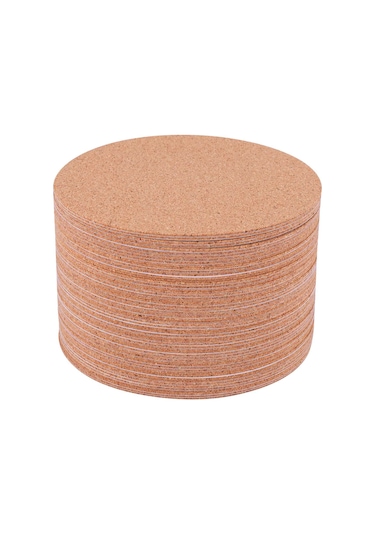 Mantar Bardak Altlıkları, Mantar Paspaslar Mantar Destek Levhaları 60 Adet, Yuvarlak Ahşap