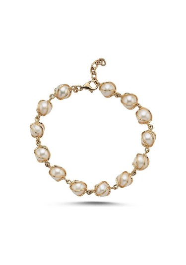 8,5 Mm Kafesli Doğal İnci Bileklik 19 Cm / Rose Rose Pembe Altın