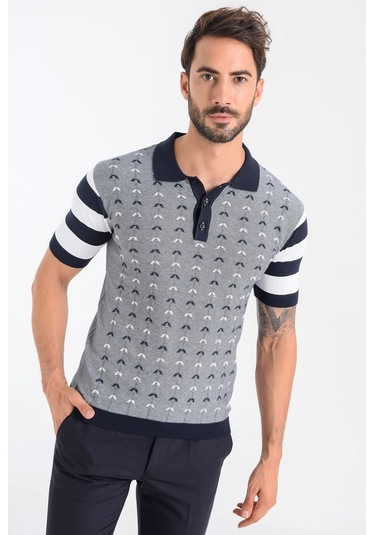 Heyss Polo Yaka Kısa Kollu Desenli Erkek Triko (380736880) Lacivert