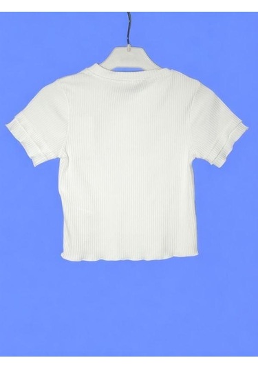 Kız Çocuk Pamuklu Kaşkorse Fitilli Fırfırlı Bluz-15716 Ekru