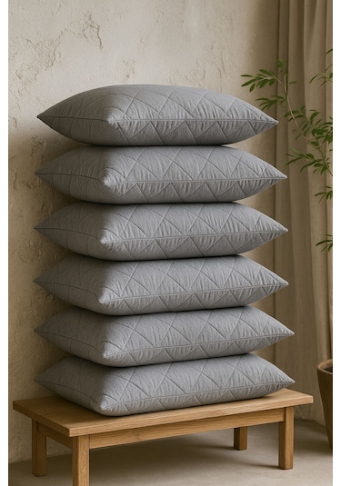 Yastık Alezi Seti Pamuklu 6 Lı Kapitone Yastık Koruyucu Gri Gri