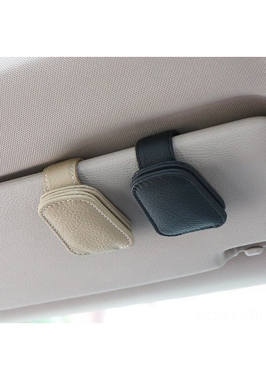 Youtek Araç İçi Güneşlik Gözlük Tutucu - Deri Gözlük Askısı, Gri Renk Gri