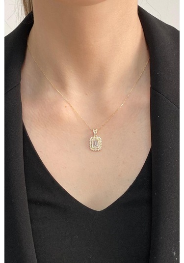 Zümrüt Sarraf 14 Ayar Altın Baget Taşlı Kolye