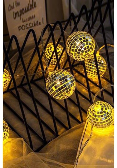 Mobgift Dekoratif Mini Disko Topu Şeklinde 10 Lu Led Zinciri 2 Metre Beyaz
