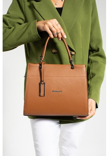 Kadın Omuz Çantası 30 25 Cm Kutu Model Çapraz Askılı Postacı Çanta Mega Çanta Business Kol Çantası Taba