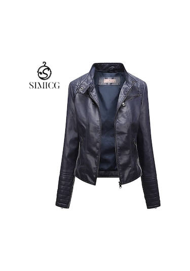 Kadın Deri Ceket İnce İlkbahar Ve Sonbahar Ceketi Mavi