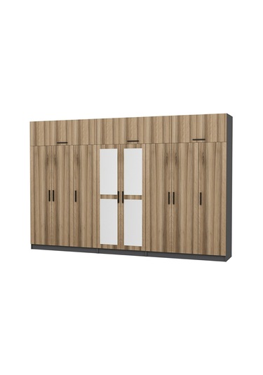 Minar Kale 8 Kapaklı 2 Aynalı 4 Ç Dolap Ve Yüklük Antrasit Dore 235cm