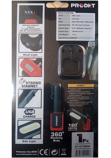 Dht 350 Lümen Mıknatıslı Kancalı Çalışma Lambası D11010002 N11.6242 Siyah