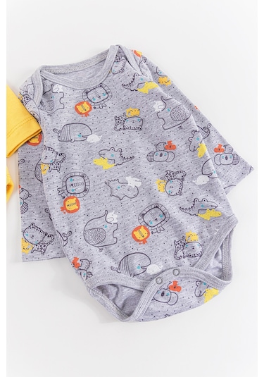 Figürlü 2'li Erkek Bebek Çıt Çıtlı Body Zıbın Takımı 001