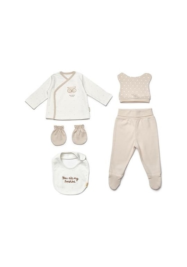 Bebek 5'li Hastane Çıkışı %100 Organic Pamuk Yenidoğan Serisi - Csy8126 Ekru