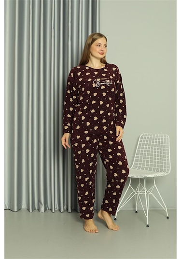 Akbeniz Welsoft Polar Kadın Büyük Beden Pijama Takımı 808041 - 4xl Bordo