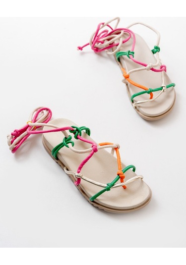 Multi Bilekten Bağcıklı Kadın Sandalet Çok Renkli
