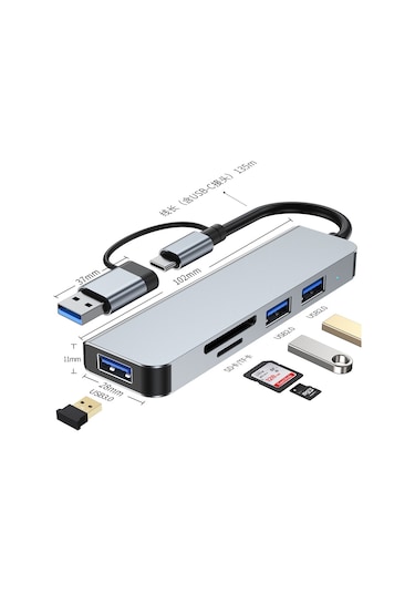 Skycity 5'li Usb Hub - Usb 3.0, Type-c, Sd/tf Kart Okuyuculu Taşınabilir Genişletici