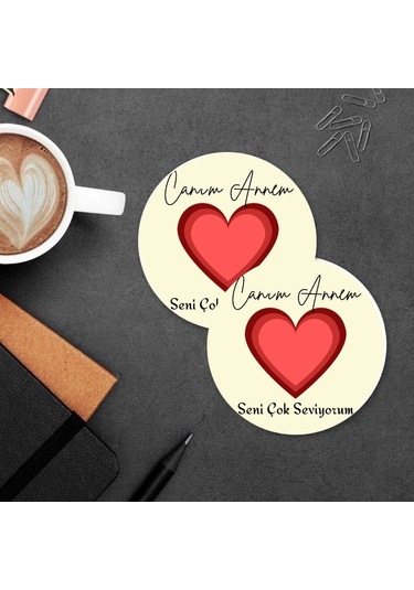 Canım Annem Tasarımlı Mdf İkili Bardak Altlığı Anneler Günü Hediyesi Çok Renkli
