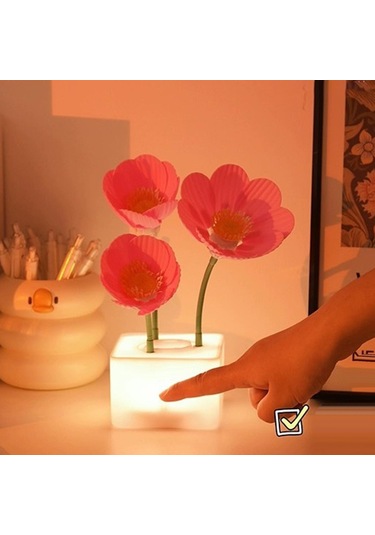 Homyl Otomatik Blooming Çiçek Gece Işık Yatak Odası Ekran Pembe Çok Renkli