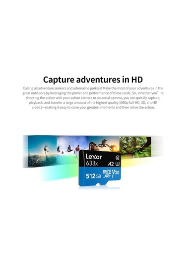 Wezone Lexar 633x 64gb Microsd Kartı, U3 V30 A1 Sınıf 10, 95mb/s Okuma Hızı, Yüksek Hızlı Hafıza Kartı