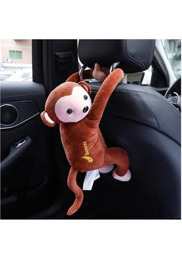 Kahve Yaratıcı Karikatür Maymun Araba Asılı Kağıt Peçete Doku Kutusu Tutucu Taşınabilir Ev Ofis Kağıt Kutusu