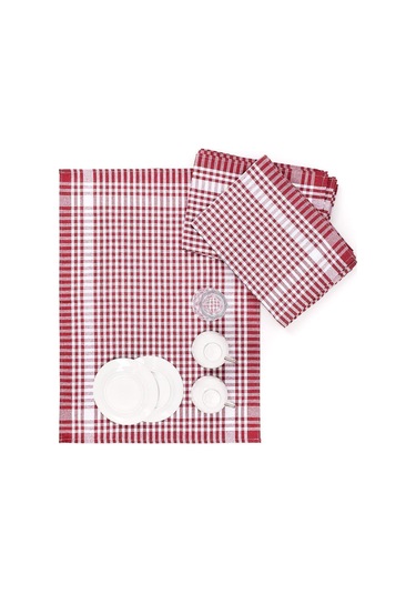 Pamuklu Kırmızı Renkli Pöti Kareli 4'lü Kurulama Bezi, Beslenme Örtüsü, Servis Peçetesi