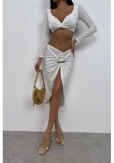 Toka Detay Asimetrik Etek Ekru