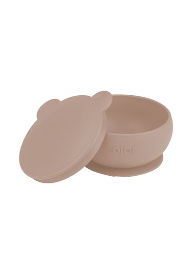 Oioi Silikon Vakum Tabanlı Kapaklı Kase Bej