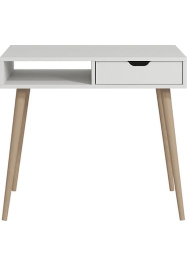 Offer Çalışma Masası, Bilgisayar Masası, Çekmeceli Kilim, Ahşap Ayak, Ev-ofis - Beyaz Beyaz