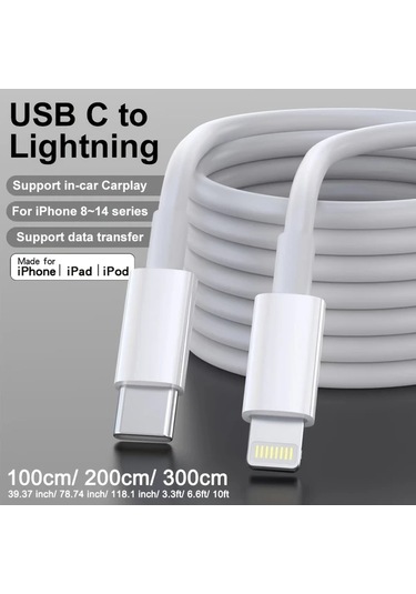 Willowhaven 1 Adet 20w Usb C - Lightning Hızlı Şarj Kablosu 6.6ft Beyaz İphone Uyumlu İpad Uyumlu