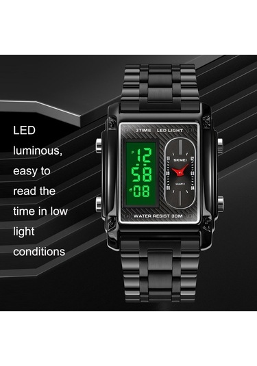 Fastbuy Skmeı 1868 Kare Çift Ekran Su Geçirmez Erkek İzle, Stil: Çelik Kemer Gül Altın Çok Renkli Çok Renkli