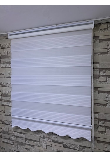 Beyaz Renk Geniş Plise Zebra Stor Perde Tüm Ölçülerde (82113405)