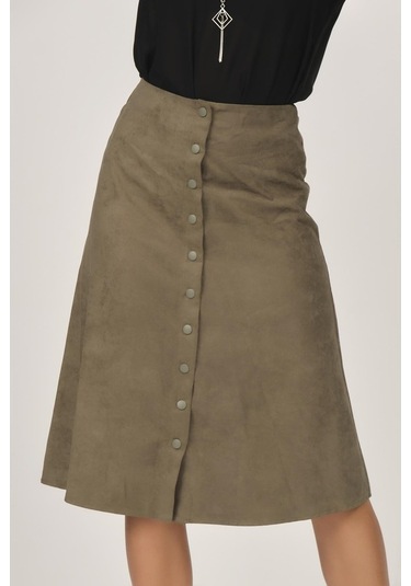 Shahiqa Kadın Önü Çıtçıtlı Suni Süet Etek