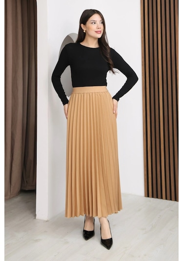 Lodmela Beli Lastikli Piliseli Etek 6017-camel Camel
