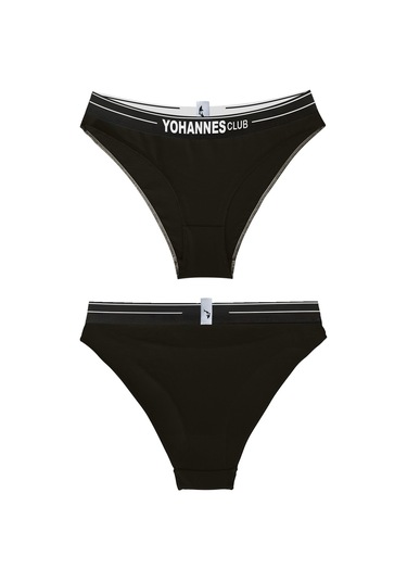 Yohannes Club, Kadın Pamuklu İç Çamaşırı Takımı, Renk Seçenekli, Bralet-kemerli Bikini Slip Siyah