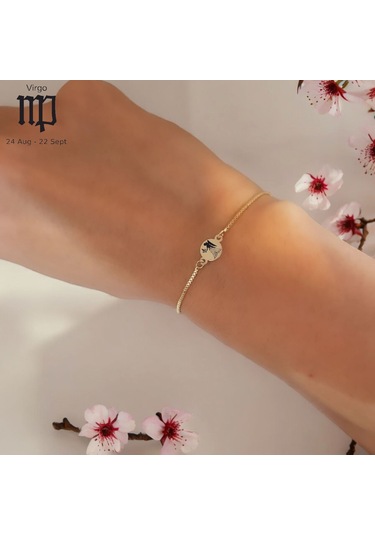 Archin Başak Burçları İçin 14 Ayar Altın Plakalı Yuvarlak Motifli Zincirli Hediye Bileklik-417burç Başak