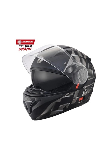 Scoyco FF-868 Azrael Güneş Vizörlü Çene Açılır Kask Gri - Mat Siyah