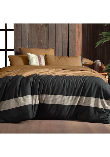 Sarev Loamy Kıng Sıze Battal Boy %100 Pamuk Çift Taraflı Nevresim Takımı Taba Taba